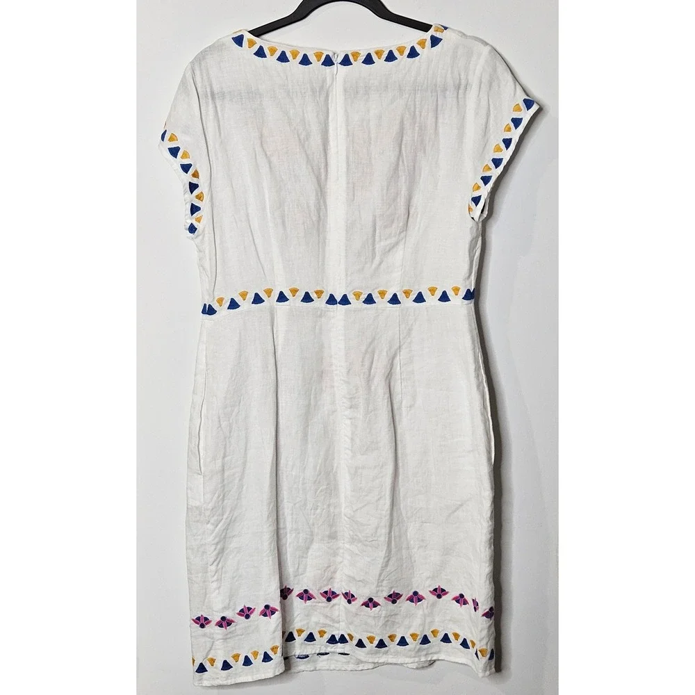 Boden Womens White 100% Linen Embroidered Floral Garden Cottage Shift Dress 8R - Picture 4 of 6
